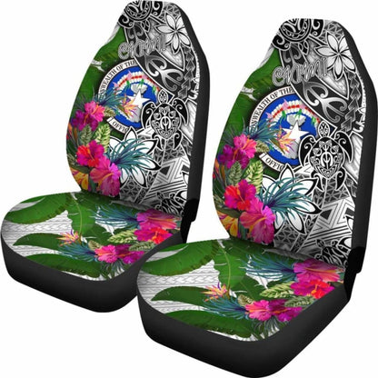 Northern Mariana Islands Car Seat Covers White - Turtle Plumeria Banana Leaf -