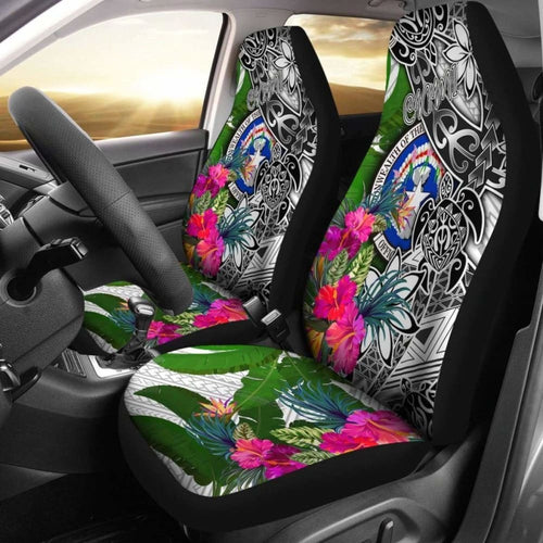 Northern Mariana Islands Car Seat Covers White - Turtle Plumeria Banana Leaf -