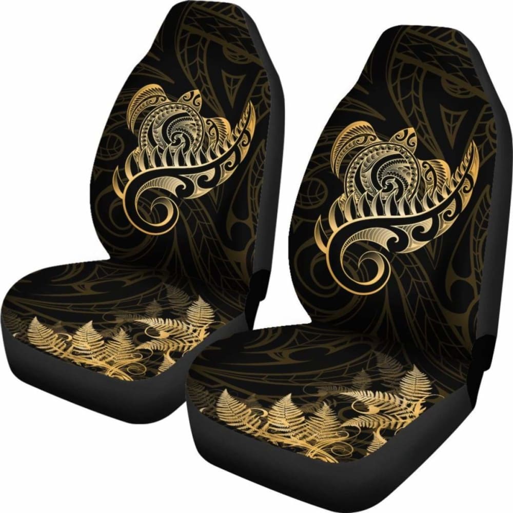 New Zealand Car Seat Covers - Aotearoa Maori Turtle Silver Fern Gold Awesome