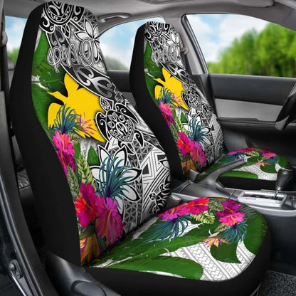 Papua New Guinea Car Seat Covers White - Turtle Plumeria Banana Leaf -