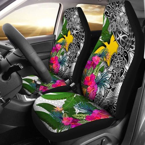 Papua New Guinea Car Seat Covers White - Turtle Plumeria Banana Leaf -