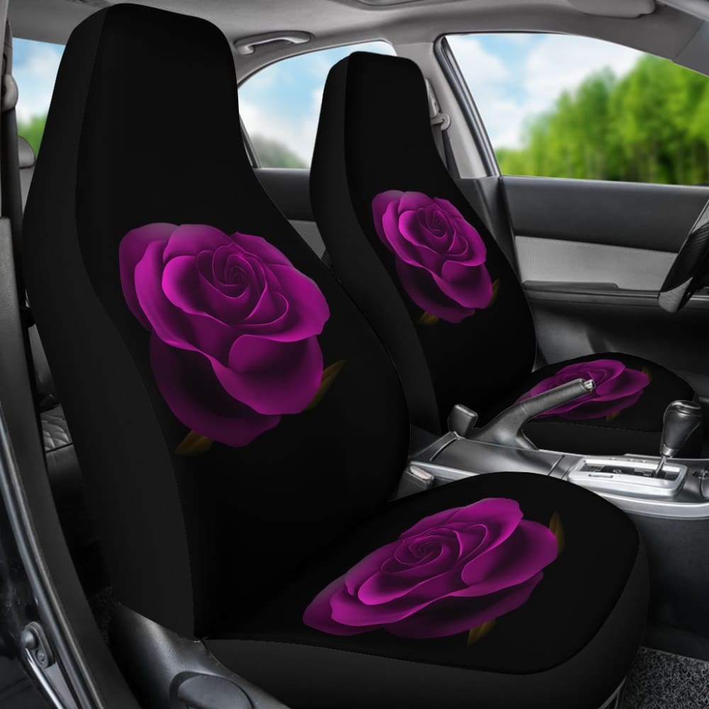 Purple Rose Blooming on Black Background Car Seat Covers