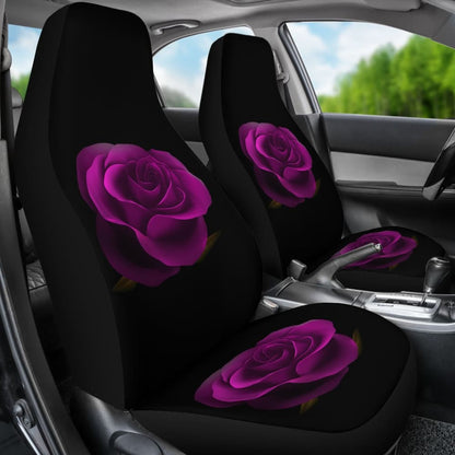 Purple Rose Blooming on Black Background Car Seat Covers