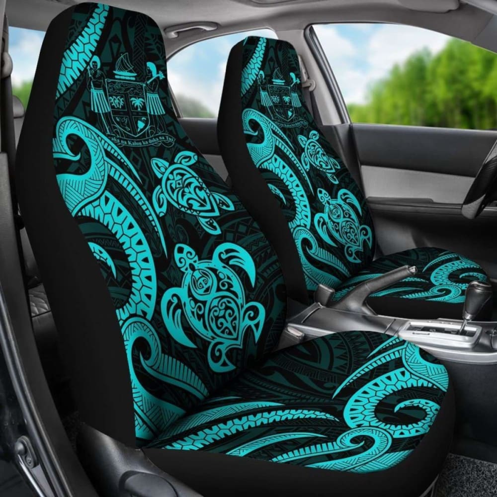 Fiji Polynesian Car Seat Covers - Turquoise Tentacle Turtle Crest -
