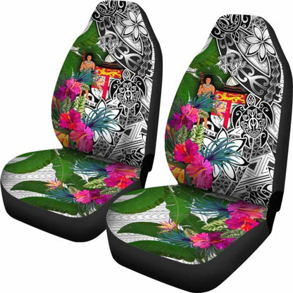 Fiji Car Seat Covers White - Turtle Plumeria Banana Leaf Crest -