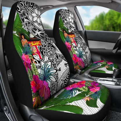 Fiji Car Seat Covers White - Turtle Plumeria Banana Leaf Crest -