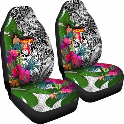 Fiji Car Seat Covers White - Turtle Plumeria Banana Leaf Crest -