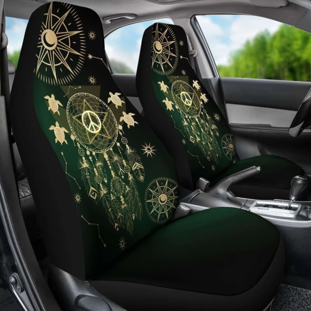Hawaii Dream Catcher Hibiscus Plumeria Polynesian Turquoise - Car Seat Cover