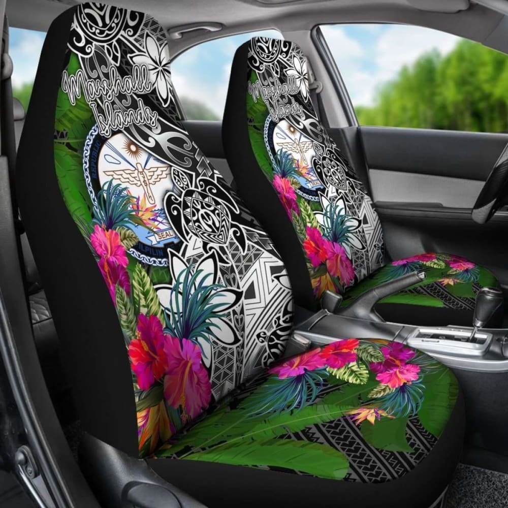Marshall Islands Car Seat Covers - Turtle Plumeria Banana Leaf Crest -