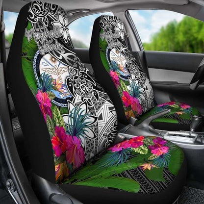 Marshall Islands Car Seat Covers - Turtle Plumeria Banana Leaf Crest -