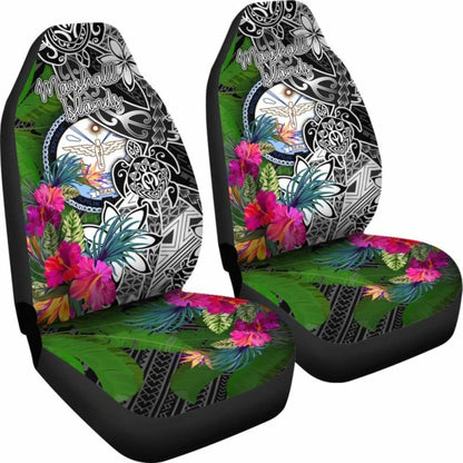 Marshall Islands Car Seat Covers - Turtle Plumeria Banana Leaf Crest -