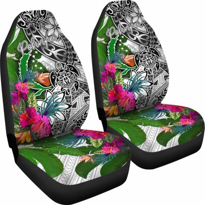 Pohnpei Car Seat Covers White - Turtle Plumeria Banana Leaf -