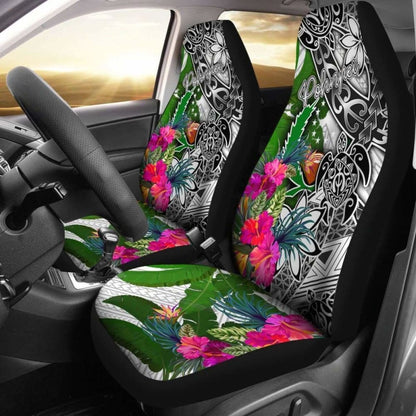 Pohnpei Car Seat Covers White - Turtle Plumeria Banana Leaf -
