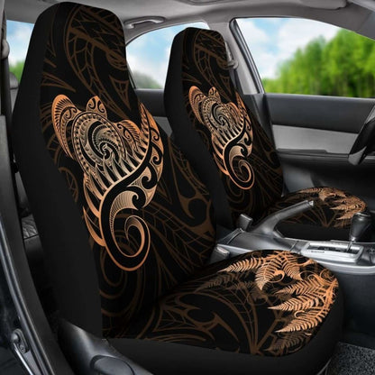 New Zealand Car Seat Covers - Aotearoa Maori Turtle Silver Fern Orange Awesome