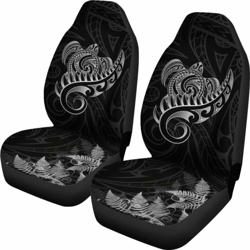 New Zealand Car Seat Covers - Aotearoa Maori Turtle Silver Fern Gray Awesome