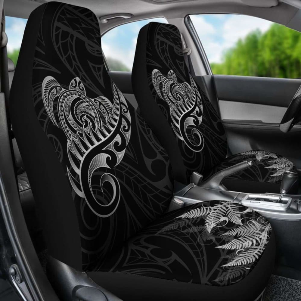 New Zealand Car Seat Covers - Aotearoa Maori Turtle Silver Fern Gray Awesome
