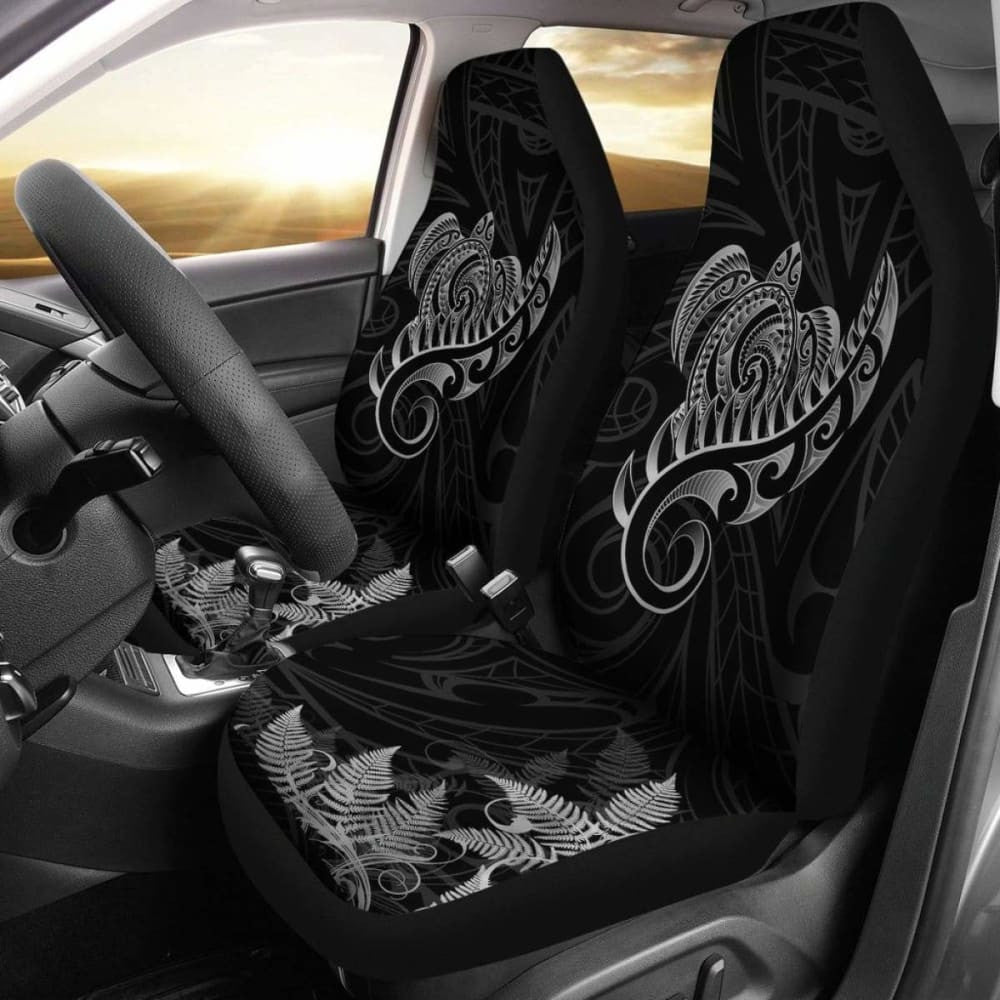 New Zealand Car Seat Covers - Aotearoa Maori Turtle Silver Fern Gray Awesome