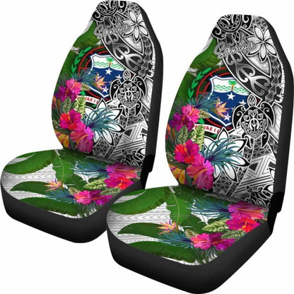 Samoa Car Seat Covers White - Turtle Plumeria Banana Leaf -