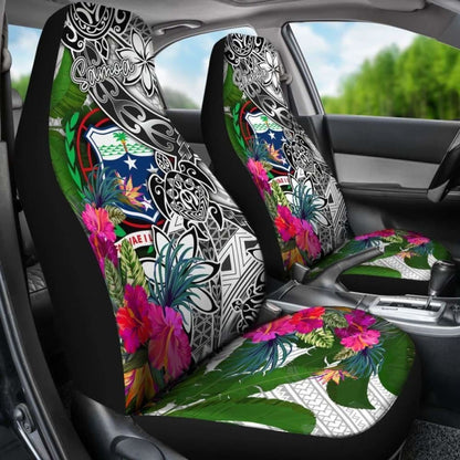 Samoa Car Seat Covers White - Turtle Plumeria Banana Leaf -