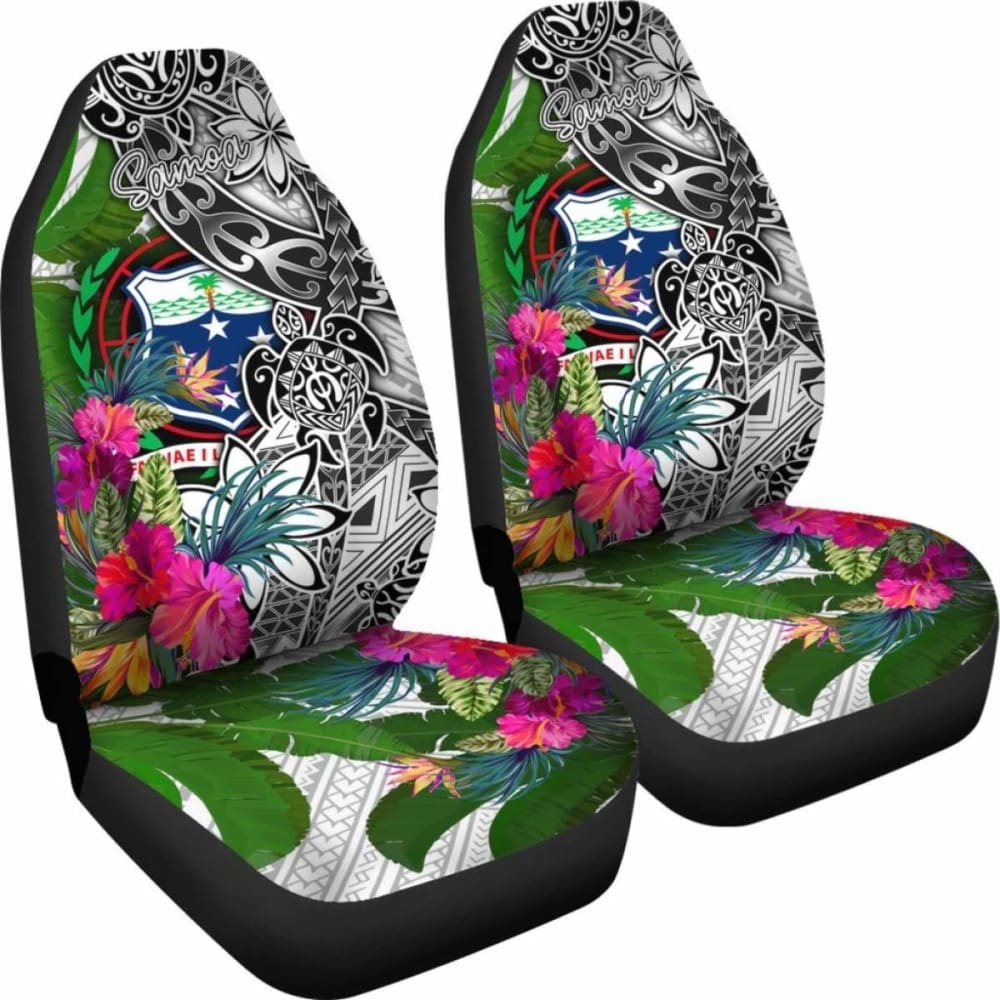 Samoa Car Seat Covers White - Turtle Plumeria Banana Leaf -