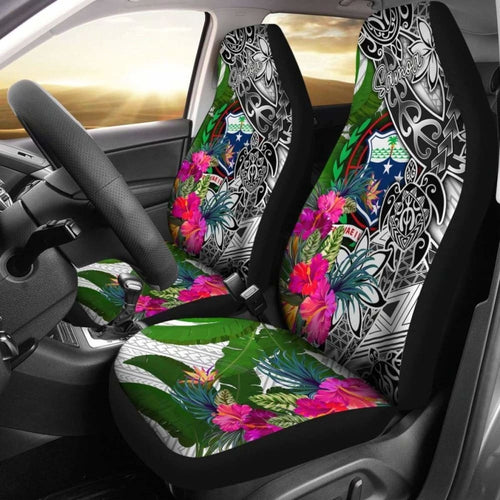Samoa Car Seat Covers White - Turtle Plumeria Banana Leaf -