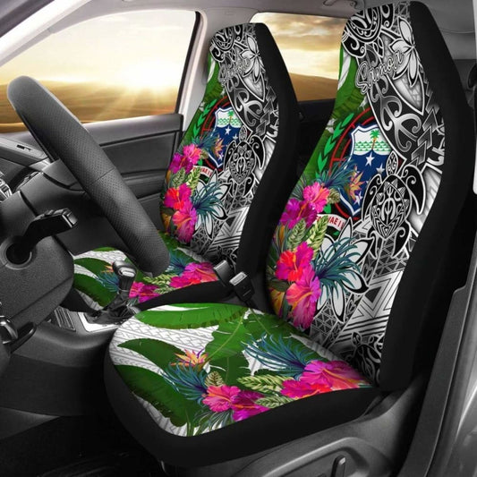 Samoa Car Seat Covers White - Turtle Plumeria Banana Leaf -