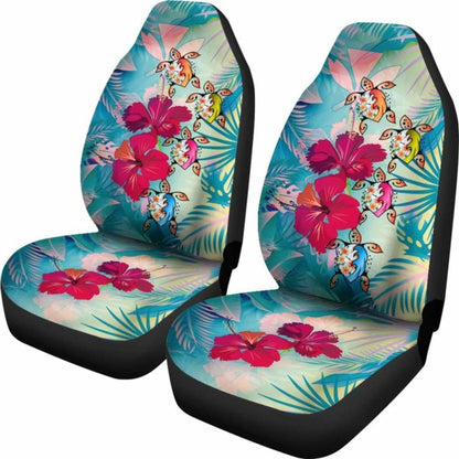 Polynesian Hawaii Car Seat Covers - Plumeria Turtles With Hibiscus -