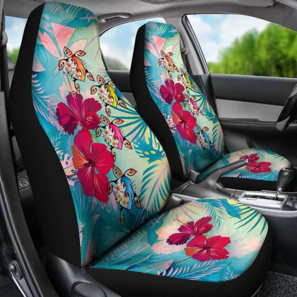 Polynesian Hawaii Car Seat Covers - Plumeria Turtles With Hibiscus -