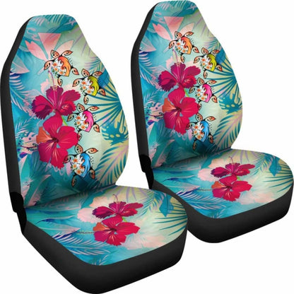 Polynesian Hawaii Car Seat Covers - Plumeria Turtles With Hibiscus -