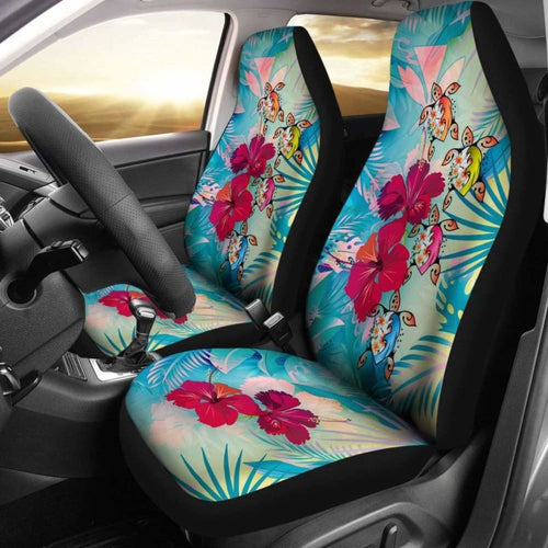 Polynesian Hawaii Car Seat Covers - Plumeria Turtles With Hibiscus -