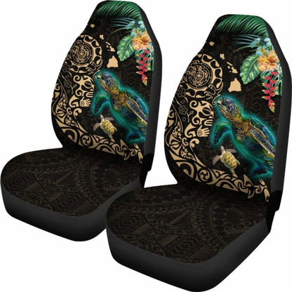 Hawaii Tiki Polynesian Car Seat Cover - Turtle Mix Hibiscus Gold Awesome