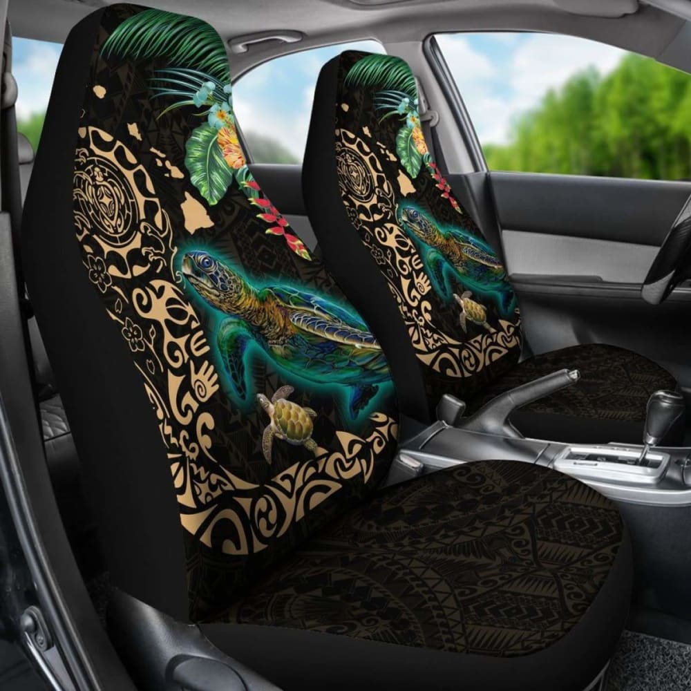 Hawaii Tiki Polynesian Car Seat Cover - Turtle Mix Hibiscus Gold Awesome