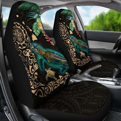 Hawaii Tiki Polynesian Car Seat Cover - Turtle Mix Hibiscus Gold Awesome