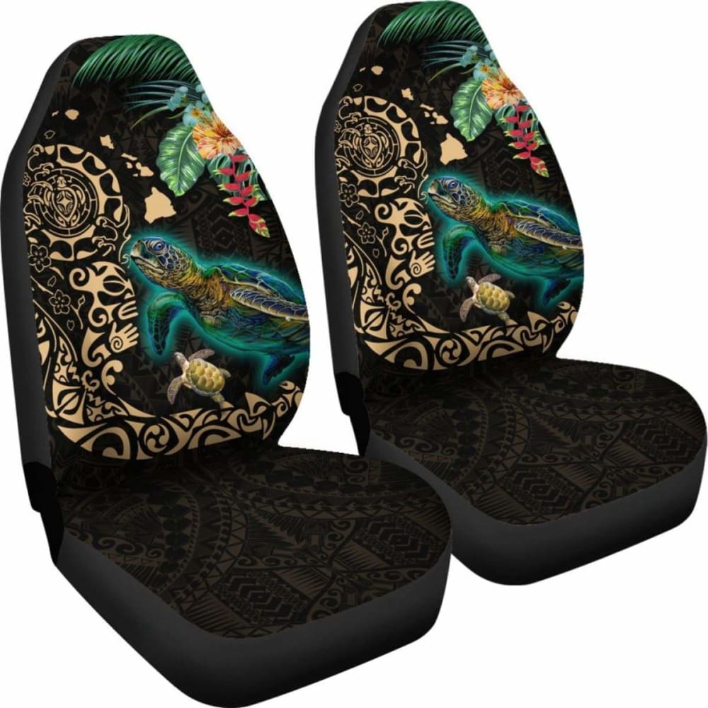 Hawaii Tiki Polynesian Car Seat Cover - Turtle Mix Hibiscus Gold Awesome