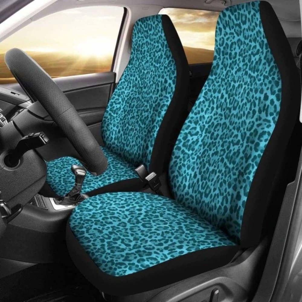Teal Blue Leopard Skin Print Car Seat Covers