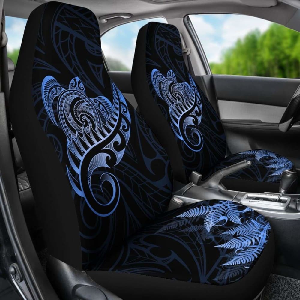 New Zealand Car Seat Covers - Aotearoa Maori Turtle Silver Fern Blue Awesome