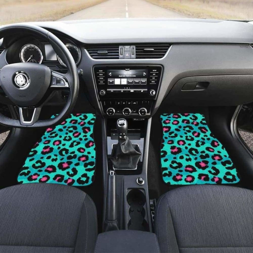 Green Leopard Skin Print Pattern Front And Back Car Mats