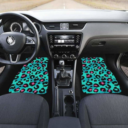 Green Leopard Skin Print Pattern Front And Back Car Mats