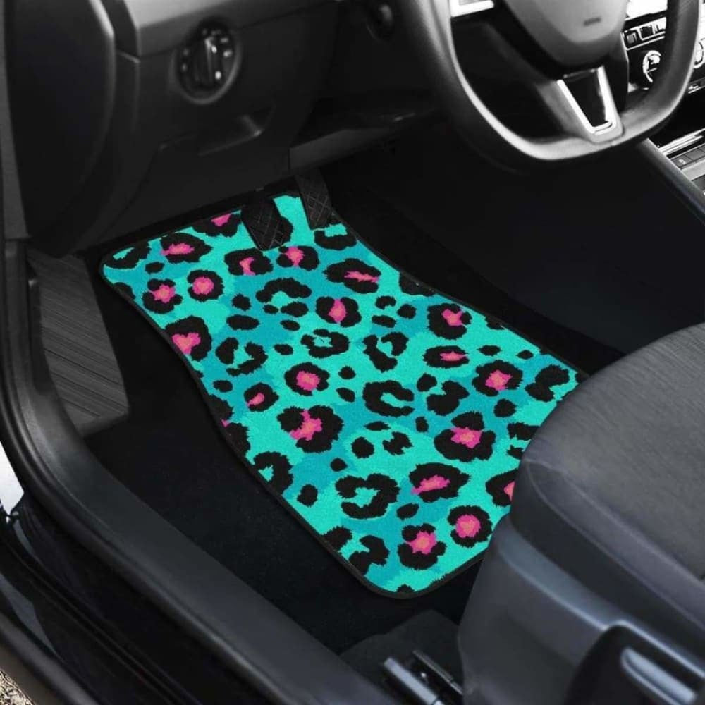 Green Leopard Skin Print Pattern Front And Back Car Mats
