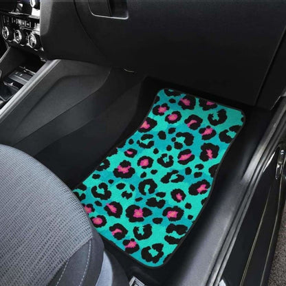 Green Leopard Skin Print Pattern Front And Back Car Mats