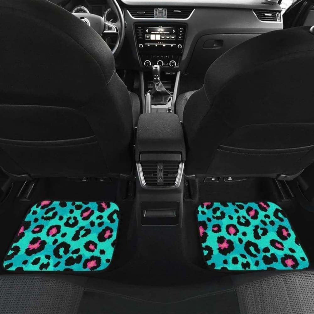 Green Leopard Skin Print Pattern Front And Back Car Mats