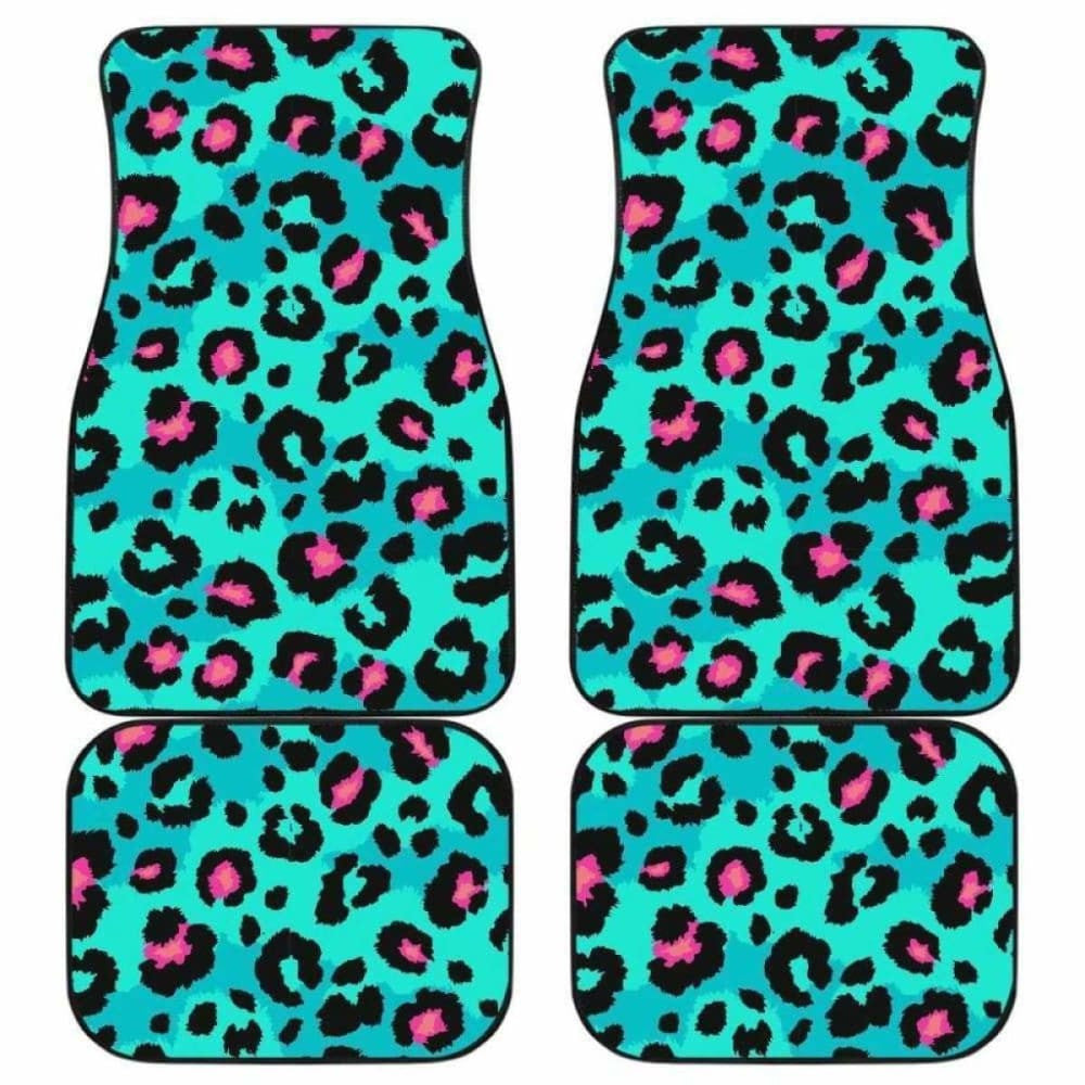 Green Leopard Skin Print Pattern Front And Back Car Mats
