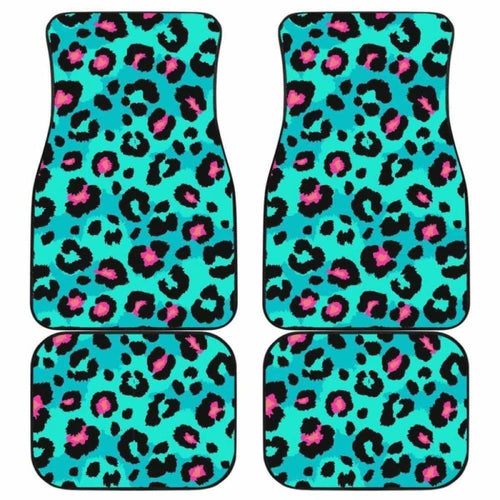 Green Leopard Skin Print Pattern Front And Back Car Mats