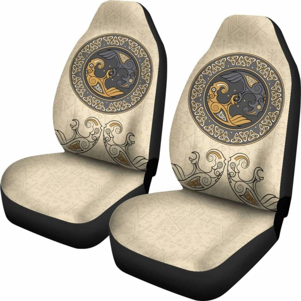 Viking Shield With Twins Ravens God Of Odin Car Seat Covers