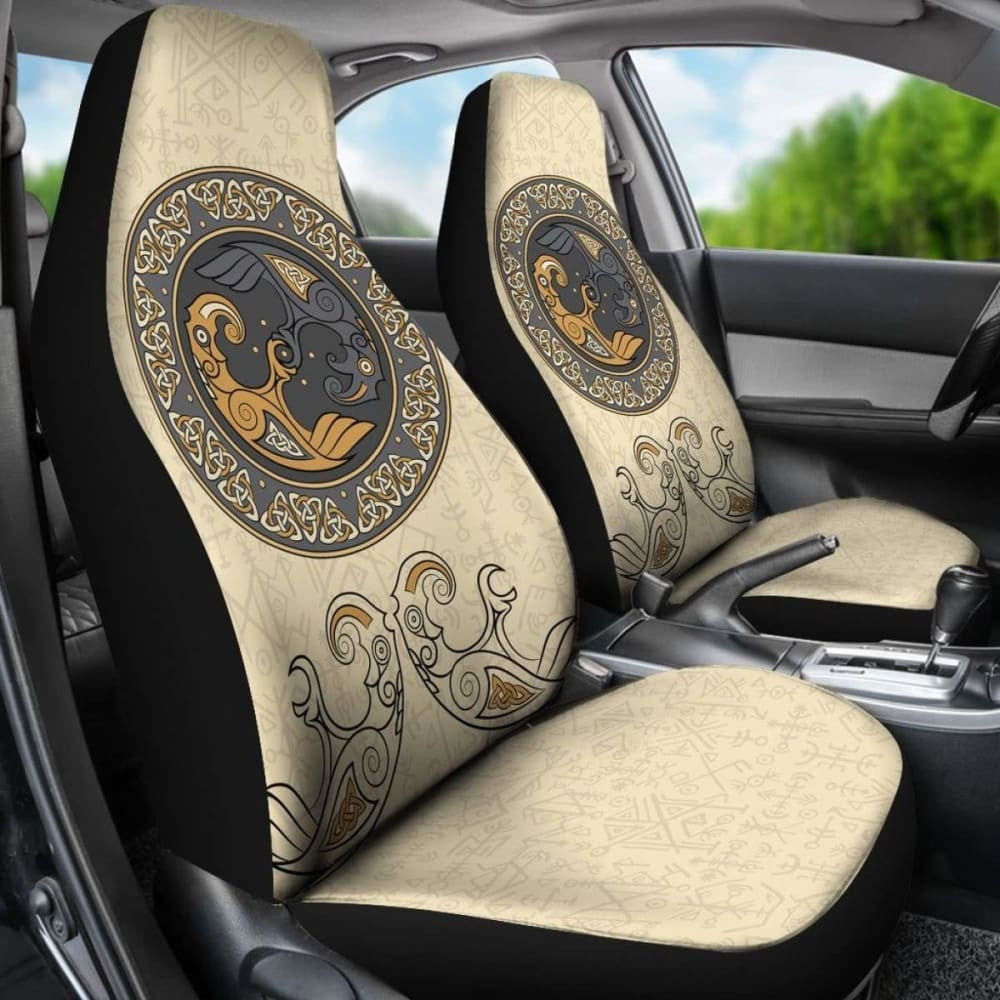 Viking Shield With Twins Ravens God Of Odin Car Seat Covers