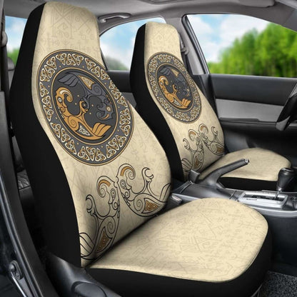 Viking Shield With Twins Ravens God Of Odin Car Seat Covers