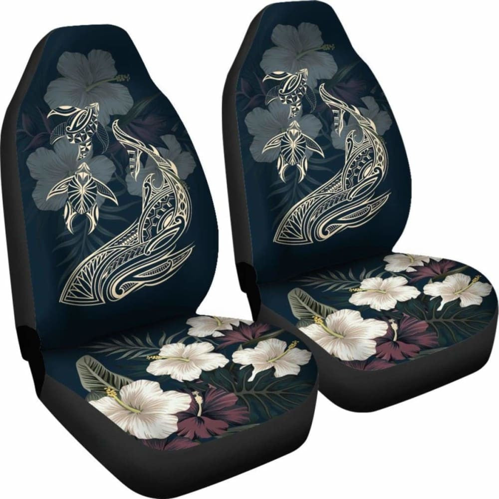 Hawaii Tropical Hibiscus Turtle Shark Aumakua Car Seat Covers - Lucas Style - Blue - New -