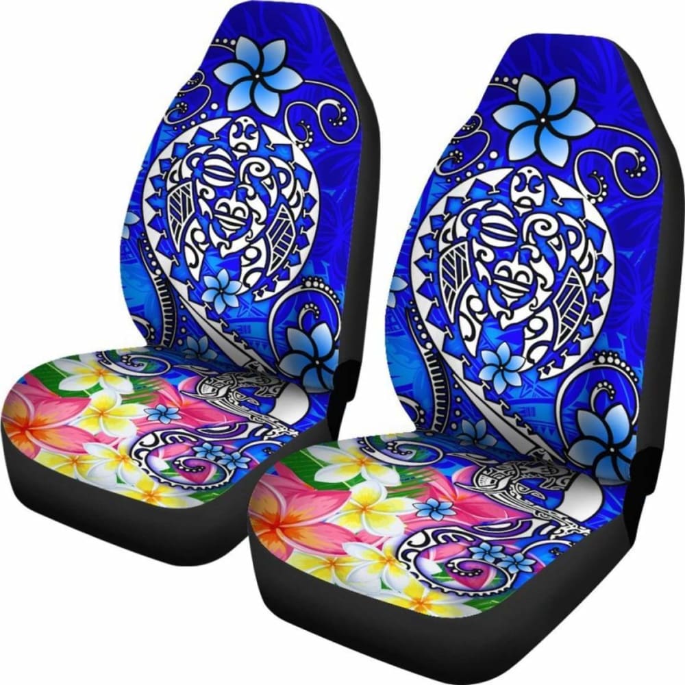 Polynesian Car Seat Covers - Turtle Plumeria Blue Color -