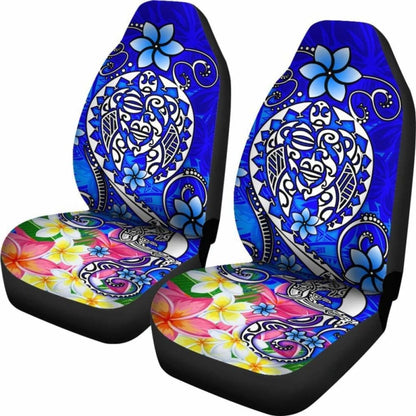 Polynesian Car Seat Covers - Turtle Plumeria Blue Color -