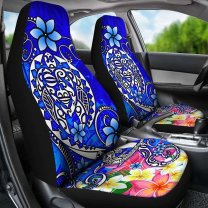 Polynesian Car Seat Covers - Turtle Plumeria Blue Color -